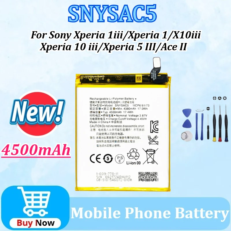 

Новый сменный аккумулятор SNYSAC5 4500 мАч для Sony Xperia 1iii/1/X10iii/10 Iii/5 III/Ace II, аккумуляторы для мобильных телефонов + инструменты