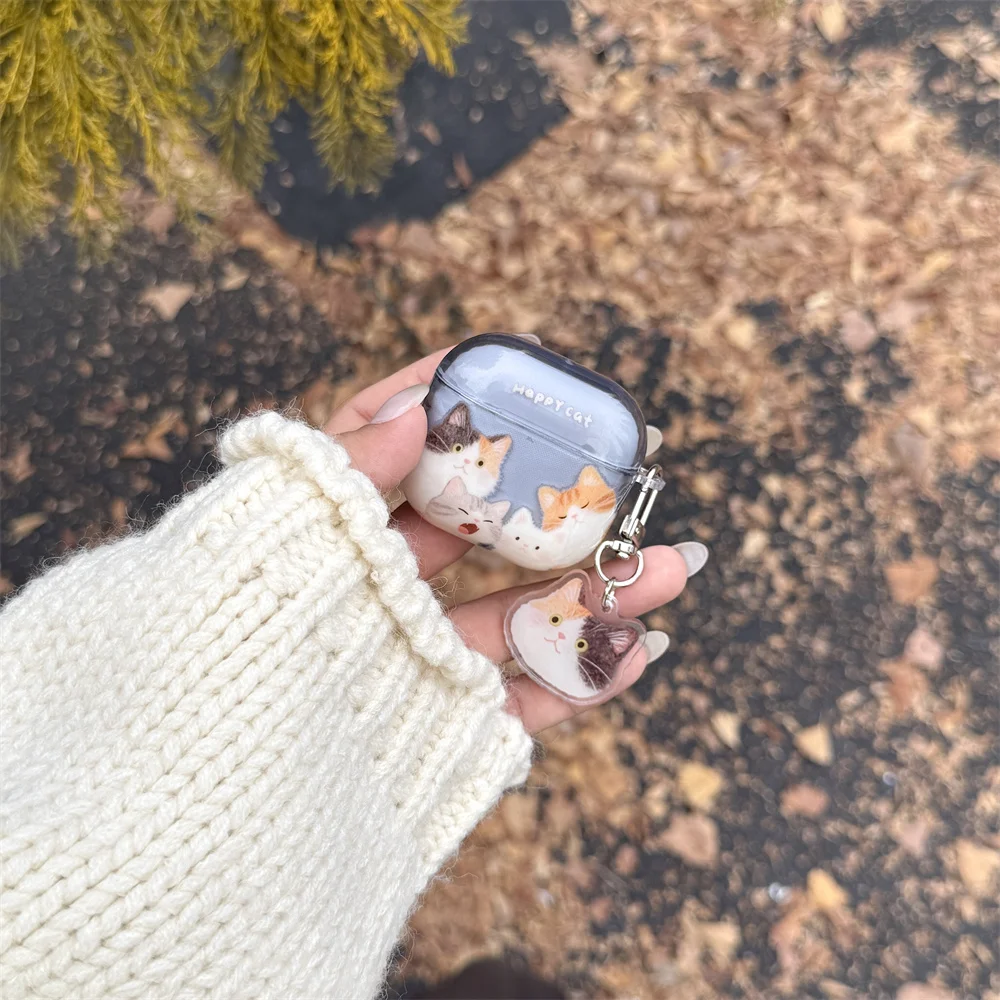 

Kawaii Kitten Charm Headphones Charging Case Shockproof Funda for Apple Airpods Pro 3 Pro 2 Airpods 4 3 2 Cover Cases For pro 3