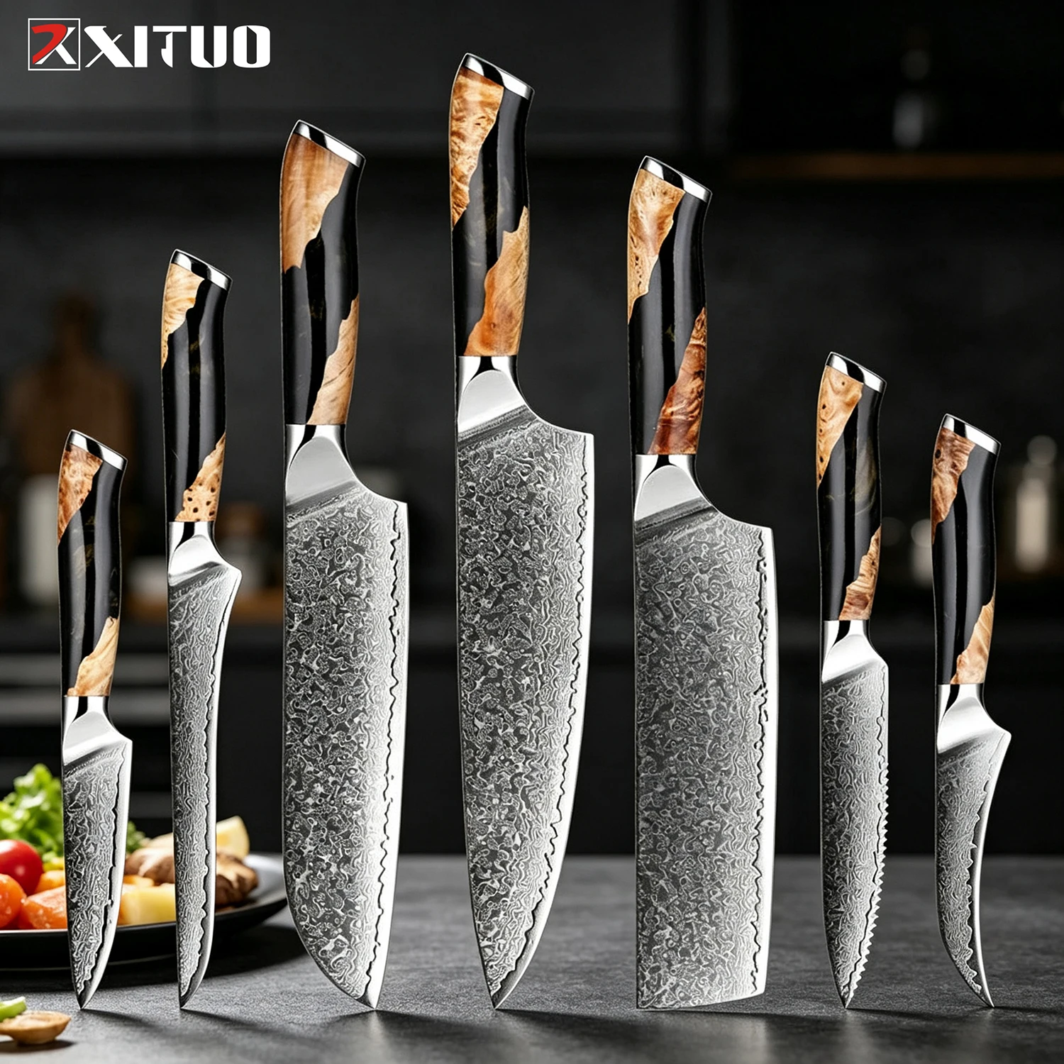 

XITUO Chef Knives Set 1-7 PCS,Ultra Sharp Damascus Steel Kitchen Knives Set, Including Chef,Santoku,Boning Steak & Paring Knife