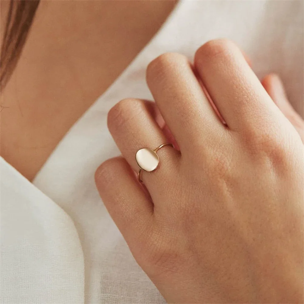 Fashion Delicate Oval Ring Dainty Gold Plated Blank Minimalist Feminist Ring For Women Personality Can Be Wholesale Jewelrys