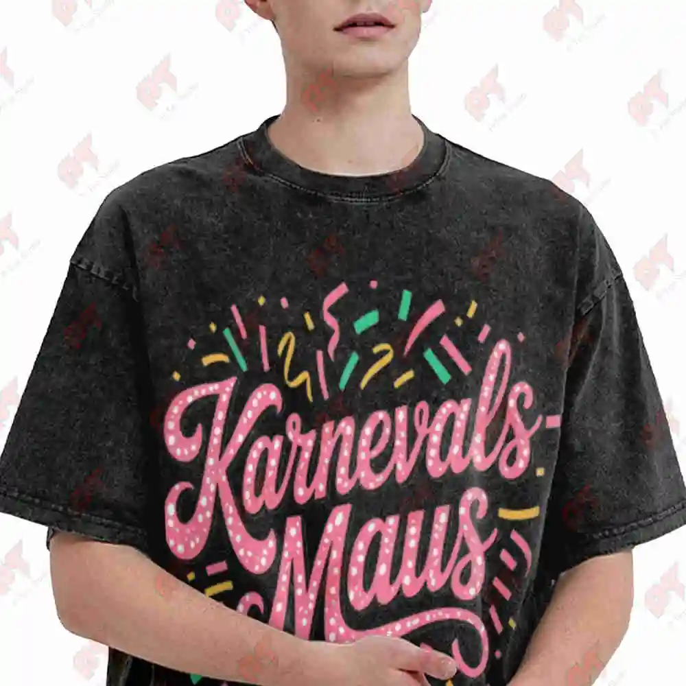 German Carnival Mouse Karnevals Maus Vintage Washed Tee Pure Cotton T-Shirt