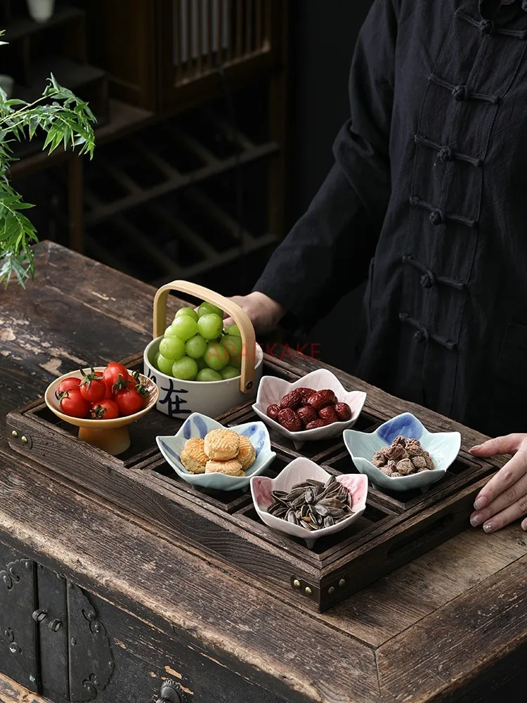 Refreshment tray, Chinese wooden tray, Dim sum dish, fruit dish set, dried fruit dish