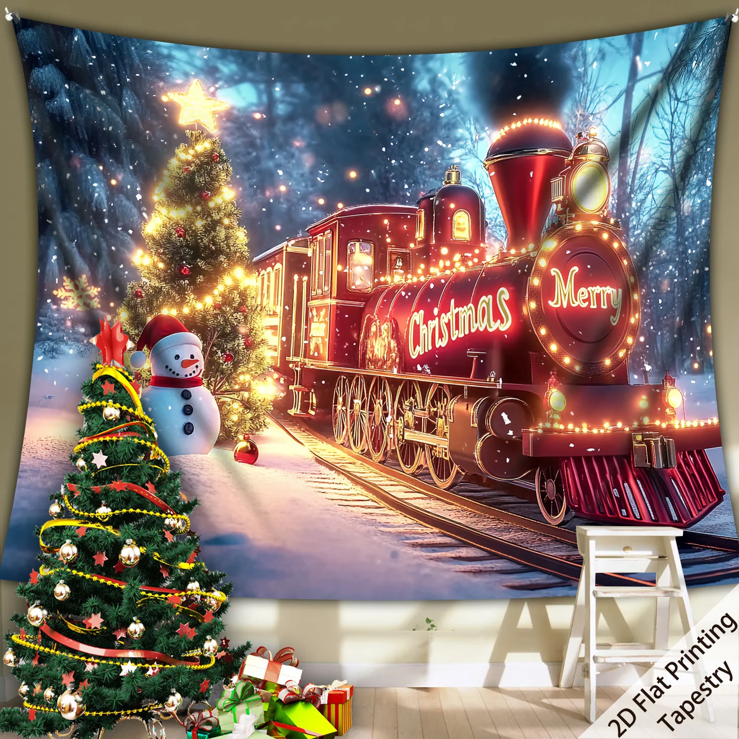 VIKAMA Weihnachtszug Wandteppich Wohnzimmer Eingangsbereich Feature Wandbehang Urlaub Party Home Room Decor