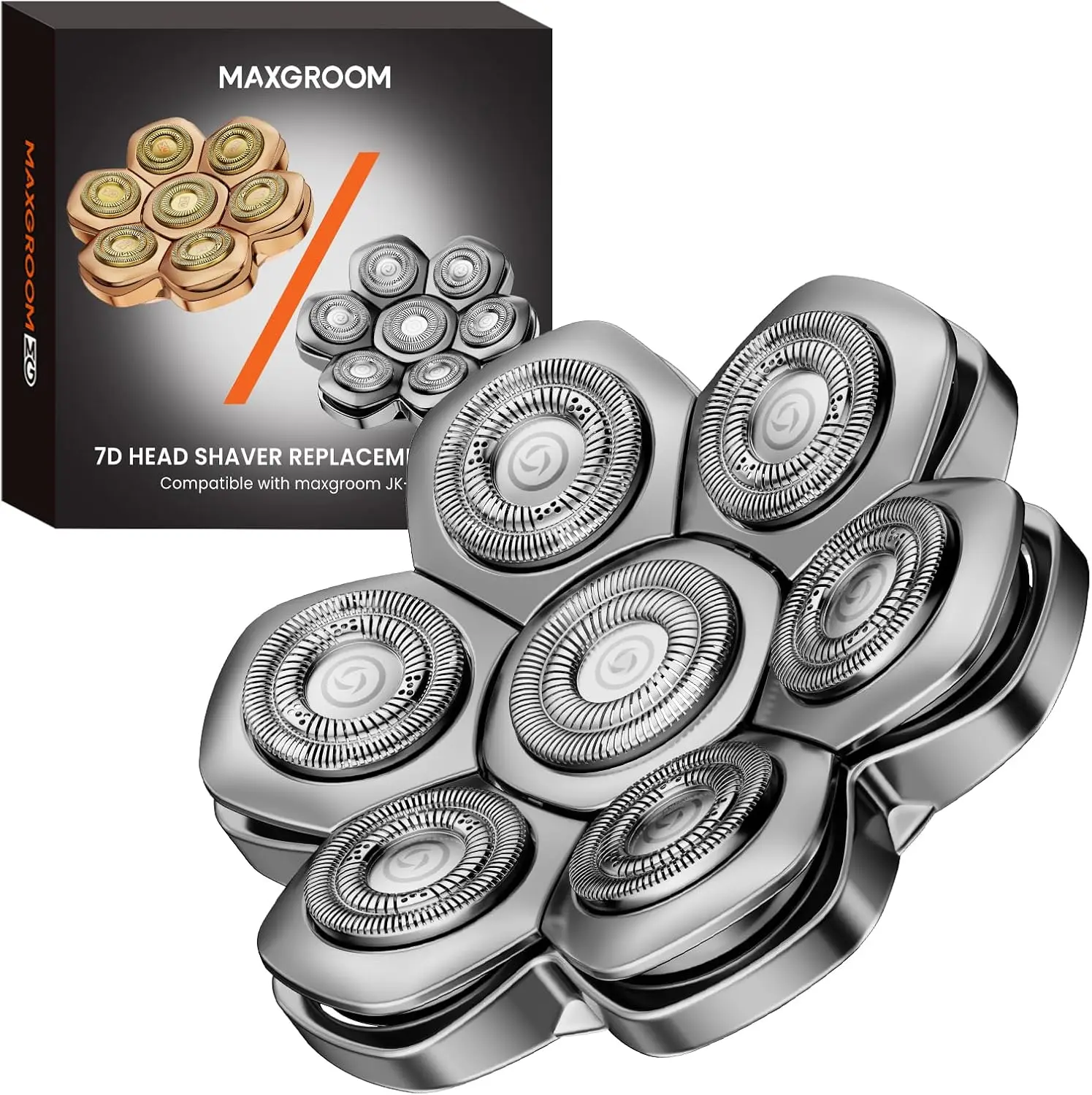 Testina di ricambio magnetica per rasoio da uomo, perfettamente compatibile con il rasoio per la testa MAXGROOM 7D PRO, staccabile e lavabile.