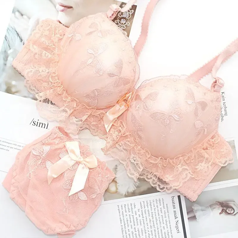 اليابانية الفتيات رفع الملابس الداخلية مجموعة النساء مثير الدانتيل السيدات Bralette الإناث الملابس الداخلية لينة تانك المحاصيل الأعلى نشط الأزهار الصدرية مجموعة