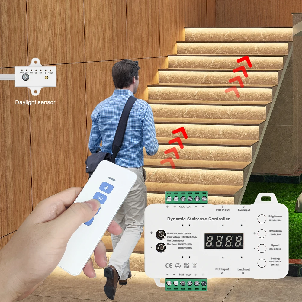 led stair light strip com daylight sensor de movimento iluminacao escadaria facil instalacao passo 09 01