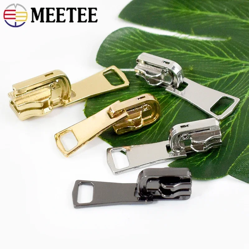 Meetee 5/10Pcs Double-sided Zipper Sliders for 5# 8# Metal Zips Rotatable Puller Jackets and Clothes Sewing Zip Repair Kit