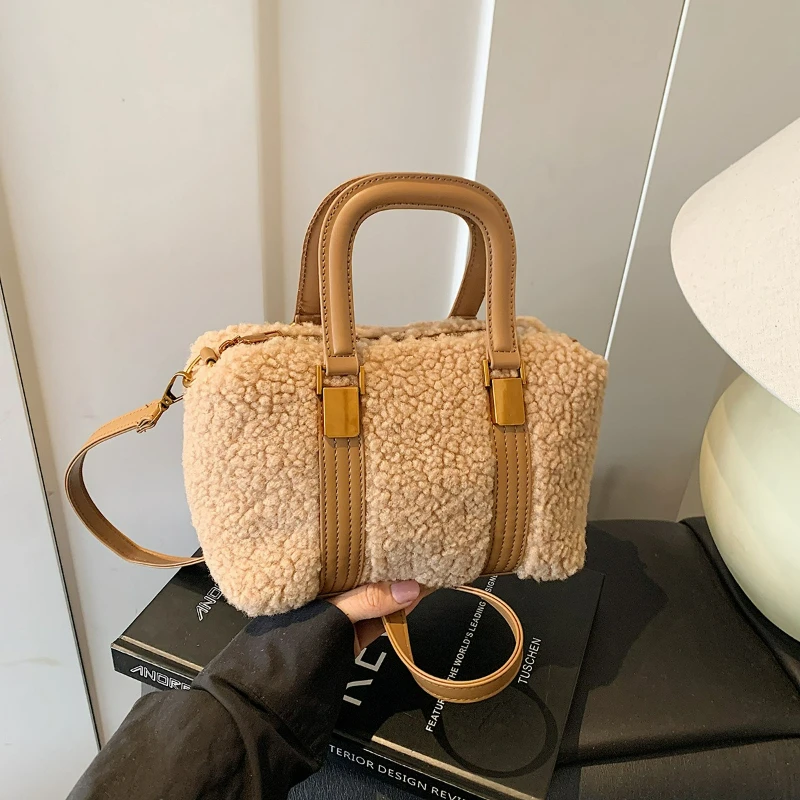 

Модная пушистая сумка с верхней ручкой, удобная и универсальная текстурированная сумка через плечо, винтажная простая сумка-мессенджер для работы и поездок на работу