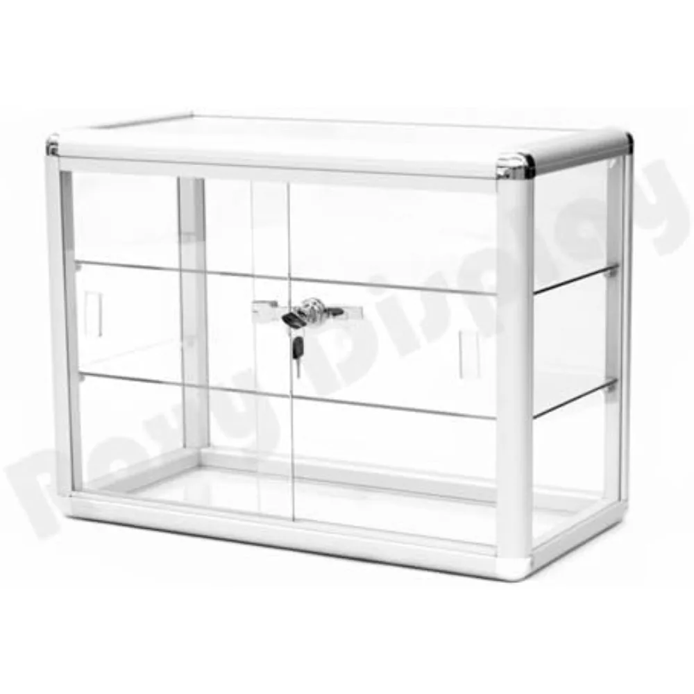 Aluminum Frame Tempered Glass Counter Top Display Showcase with Sliding Glass Door and Lock