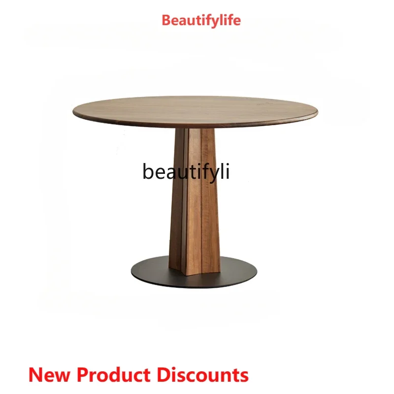 

S Solid Wood round Dining Table Thickened Nordic Small Apartment Household Minimalist Leisure Table Retro furniture