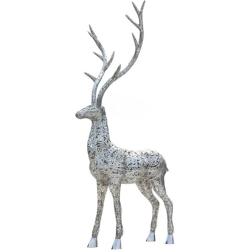 

A15 Outdoor Stainless Steel Hollow Luminous Elk Floor Ornaments Courtyard Metal Sculpture
