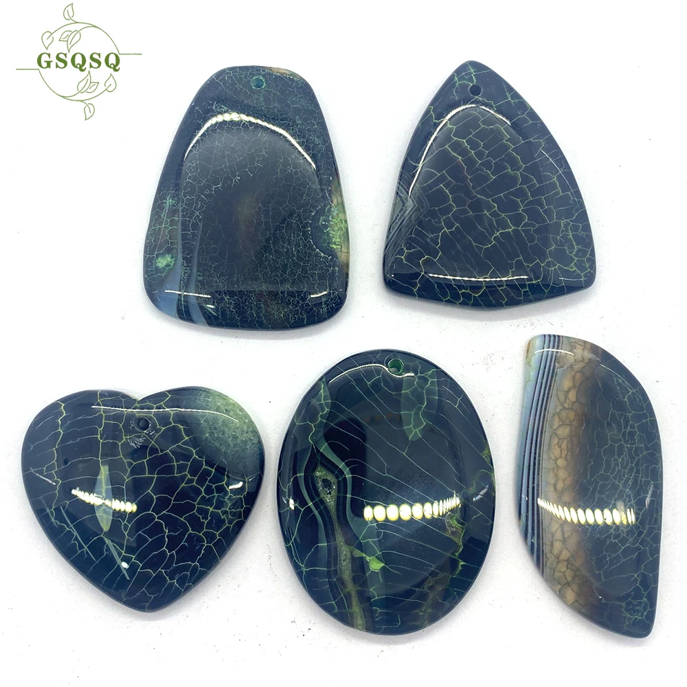 5pcs Natural Stone Pendant Aura Healing Green Agate DIY Fashion Necklace Ladies Earrings Jewelry Gifts Exquisite Accessories