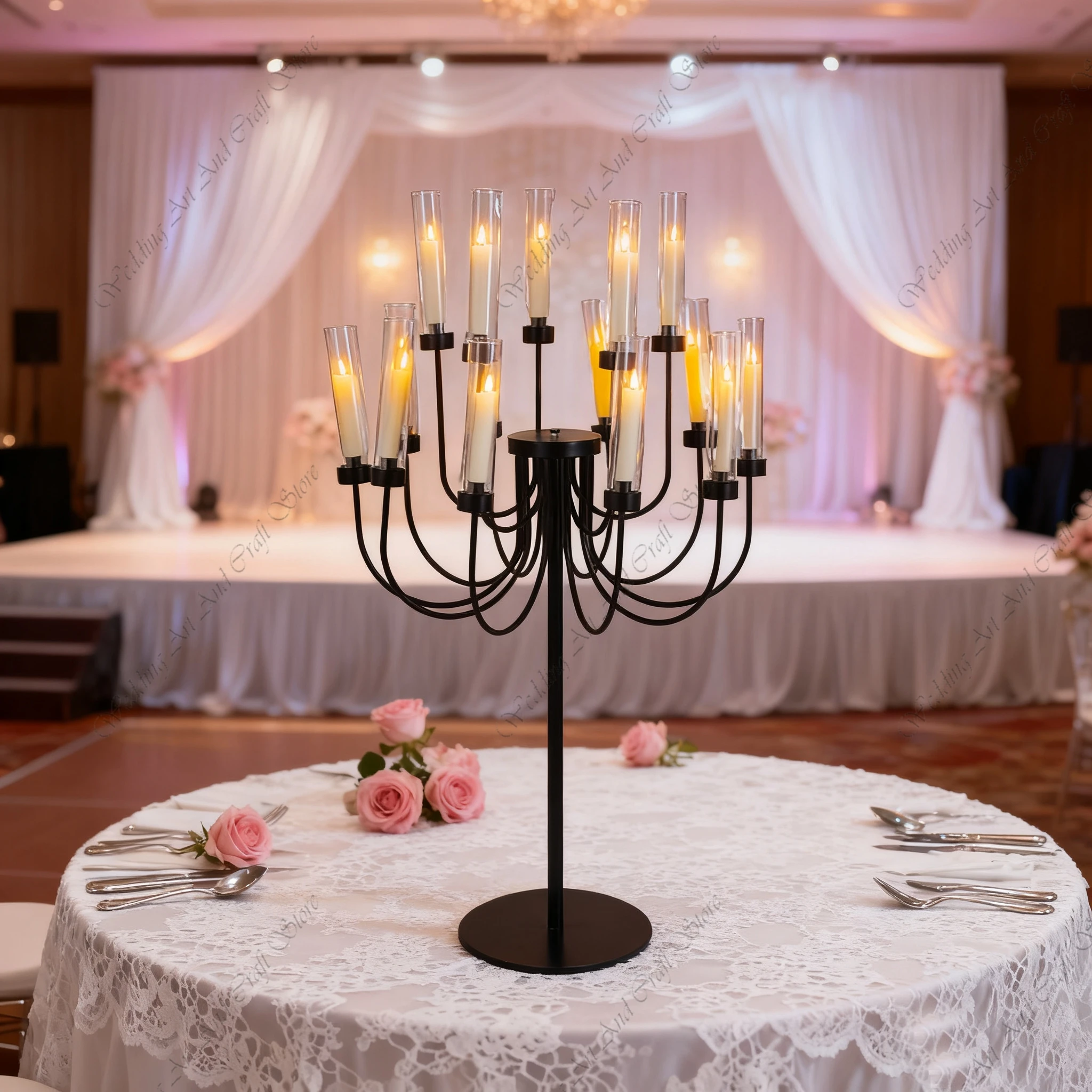 

5 шт. 15-рожковые подсвечники f30 из чёрного акрила, железные, для центра стола, канделябры, фонари, подсвечники-баночки для свадеб, арка hh213