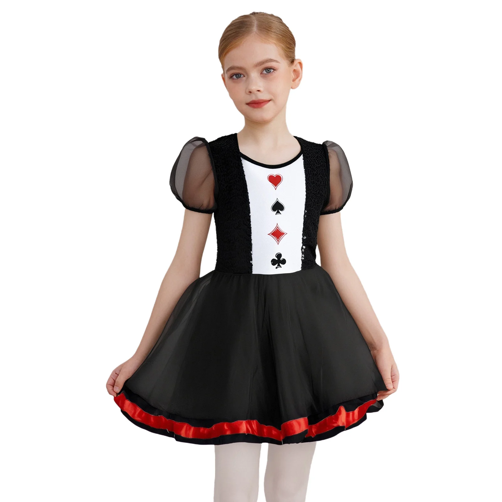 

Kids Girls Princess Halloween Cosplay Costume Clown Tutu Dance Dress Puff Short Sleeve Tulle Dance Dress for Clown Theme Party
