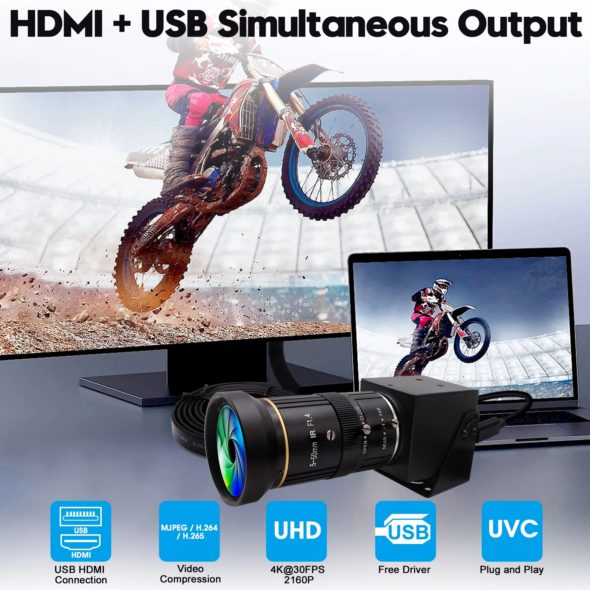 4K HD MI Camera for Live Streaming H.264 H.265 4K 30FPS 10X Zoom USB HD-MI Output Simultanous Video Camera for Online Teach