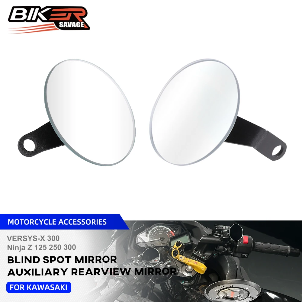 360 Degree Adjustable Rearview Mirrors For Kawasaki Ninja Z 300 250 SL/R Z125/Pro VERSYS-X 300 Blind Spot Rimless Side Mirror