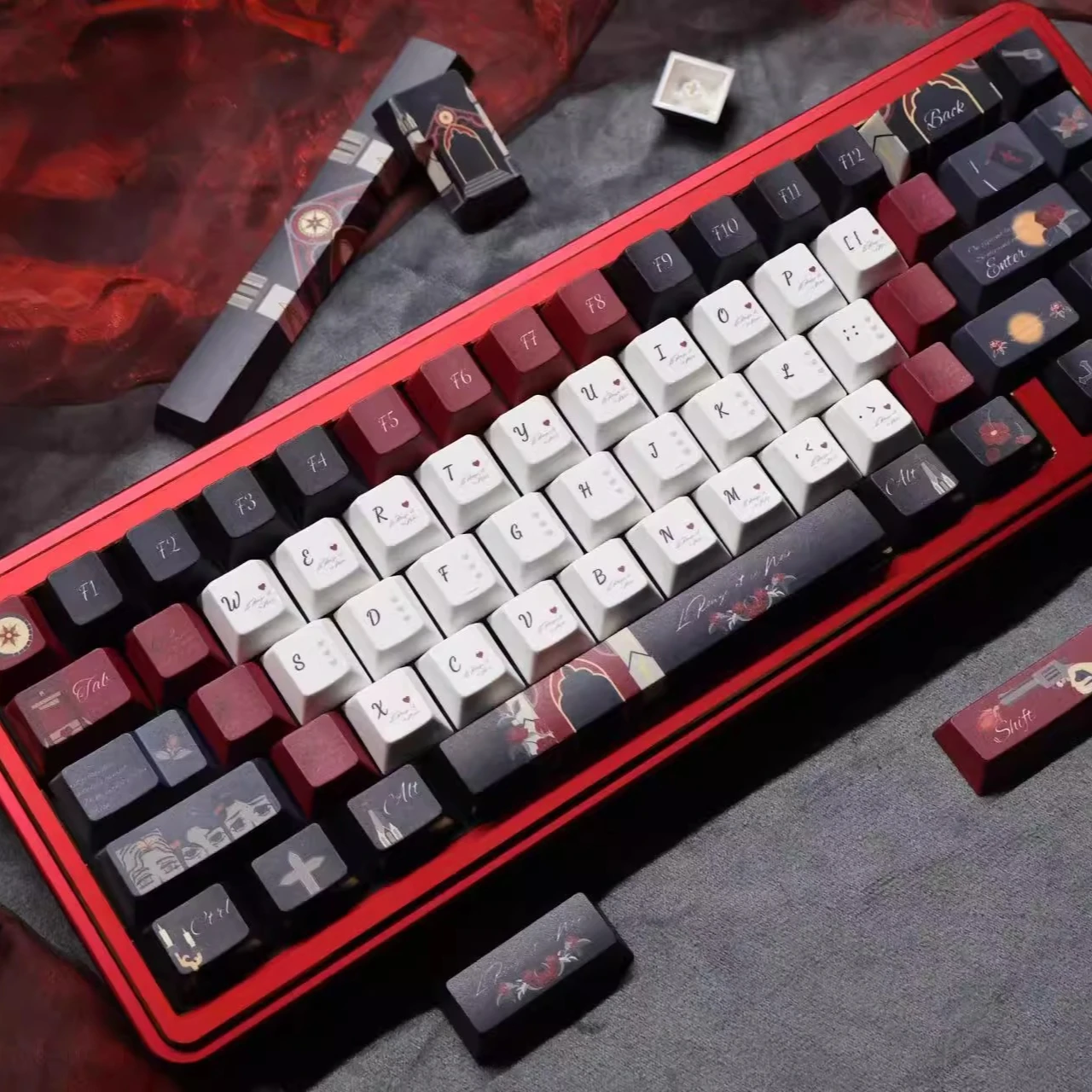 

Rock Red and Black Theme Keycaps Set PBT Cherry Profile Custom Original Handmade Keycaps for Mechanical Keyboard Accessories