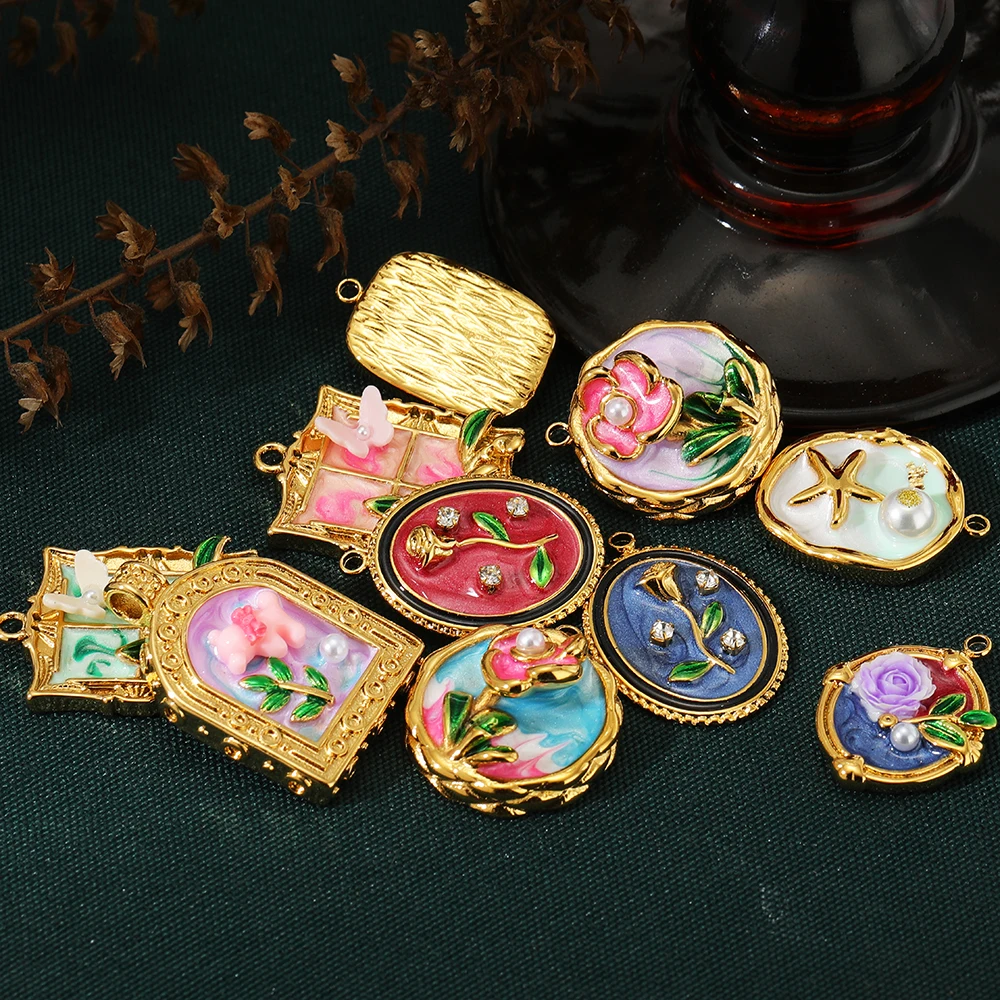 3 قطعة حديقة مونيه الكلاسيكية سحر الذهب الفولاذ المقاوم للصدأ رسمت زهرة مجوهرات DIY بها بنفسك قلادة قلادة سوار أقراط صنع