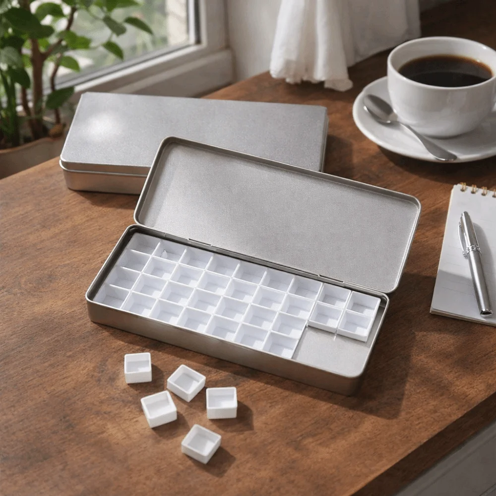Art Tool Silver Color Watercolor Portioning Box Empty Detachable Paint Palette Box Tin Box Portable Paint Tray Painting Tool