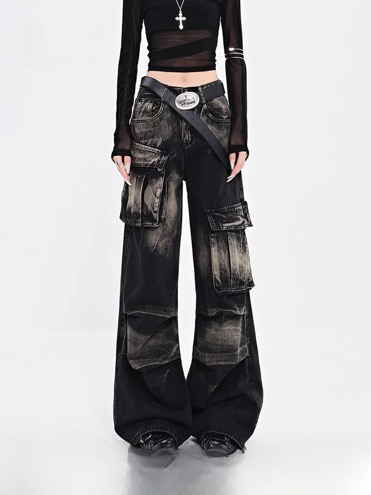 

Женские джинсы NZNB в стиле American Street, потертые, из денима, для работы, широкие штанины, в стиле High Street, очень плотные...