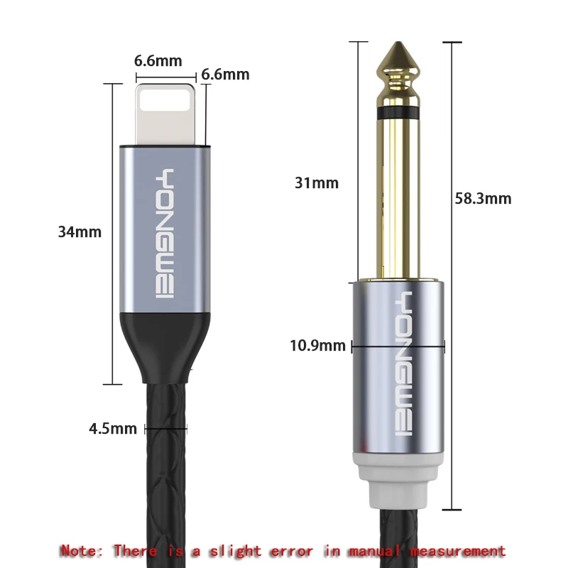 YONGWEI for Lightning to 6.35mm Jack  Cable de potencia de una 6.35mm 1/4\