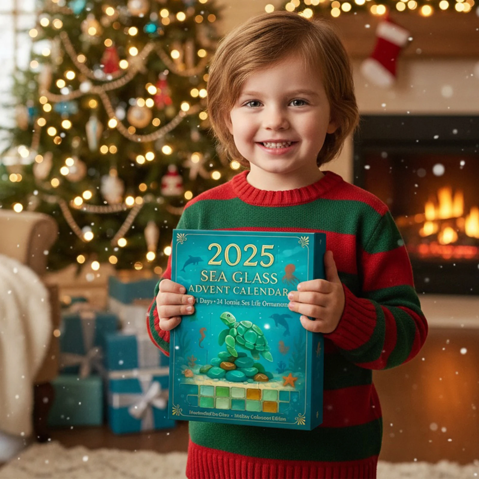 الحياة البحرية تمثال هدية عيد الميلاد العد التنازلي التقويم 2025 2D شقة المحيط الحيوانات شجرة عيد الميلاد الديكور عطلة العد التنازلي التقويم #2