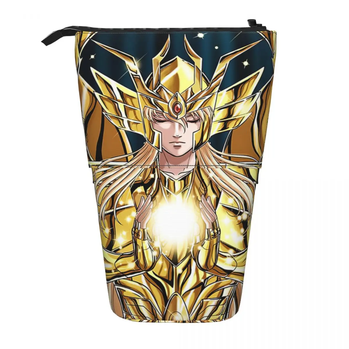 Virgo Shaka - Shaka Ouro Pano Saint Seiya Pen Box Estudante Escola Zipper Pen Bag Vertical Retrátil Lápis Caso