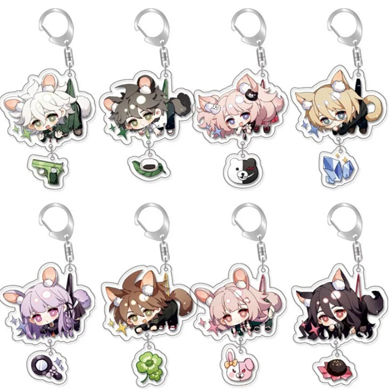 8pcs Anime Game Danganronpa Naegi Makoto Kirigiri Kyoko Nagito Komaeda Keychain Accessories Cosplay Pendant Set Prop Badge Gift