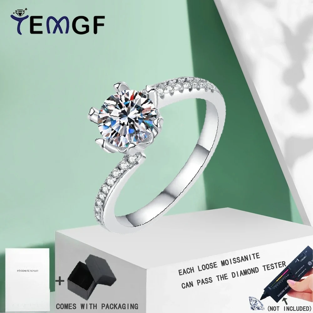 

TEMGF S925 Sterling Silver Twist Ring Full Moissanite/Zircon Women's Ring Party Sparkling Unique Fashion Item Birthday Gifts