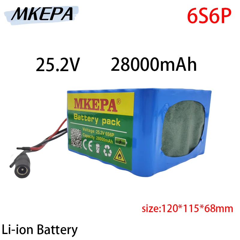 Large-Capacity 18650 24V 28Ah Battery Pack BMS 6S6P 25.2V E-Bike Scooter Wheelchair Four-Wheeler Lithium Battery Pack  Charger