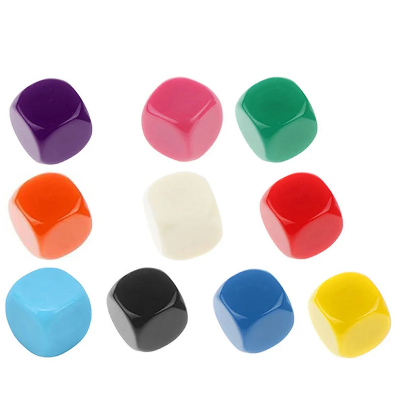 10 Pcs/lot Filleted Corner Blank Dice DIY Puzzle Game 6 Sided Colorful Dice Funny Game Accessory 16mm