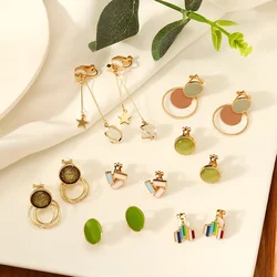 Temperament Trendy Clip Earrings Without Ear Holes Simple Fashion French Enamel Glaze Geometric Ear Clip Jewelry Female Earrings