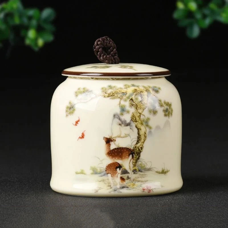 Chinese Style Flower Bird Painting Ceramic Jar Household Sealed Tea Canny Home Decoration Moisture-proof Tea Storage Jar