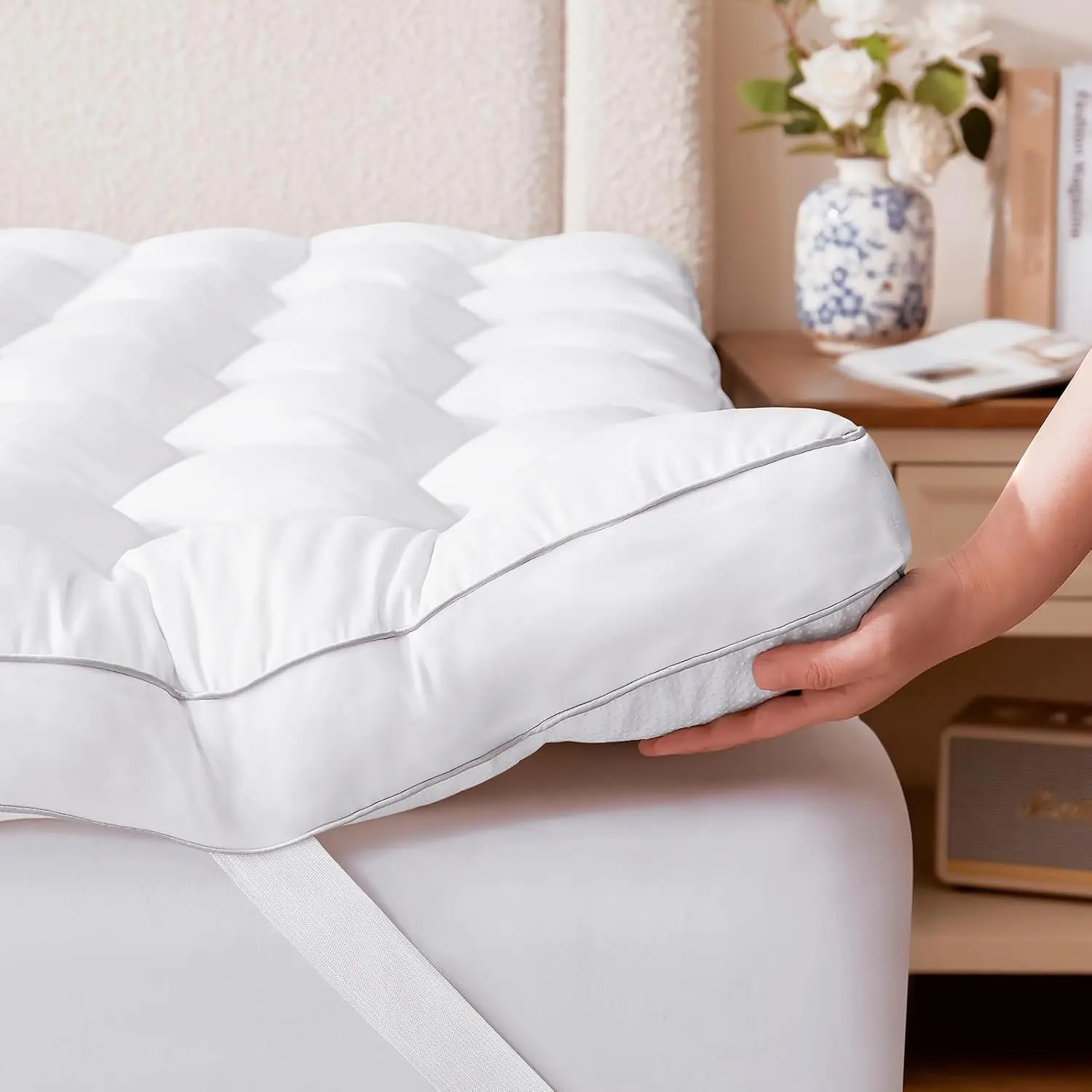 Adorno de colchón de espuma viscoelástica tamaño Queen de 3 pulgadas para aliviar el dolor de espalda, almohada transpirable y suave