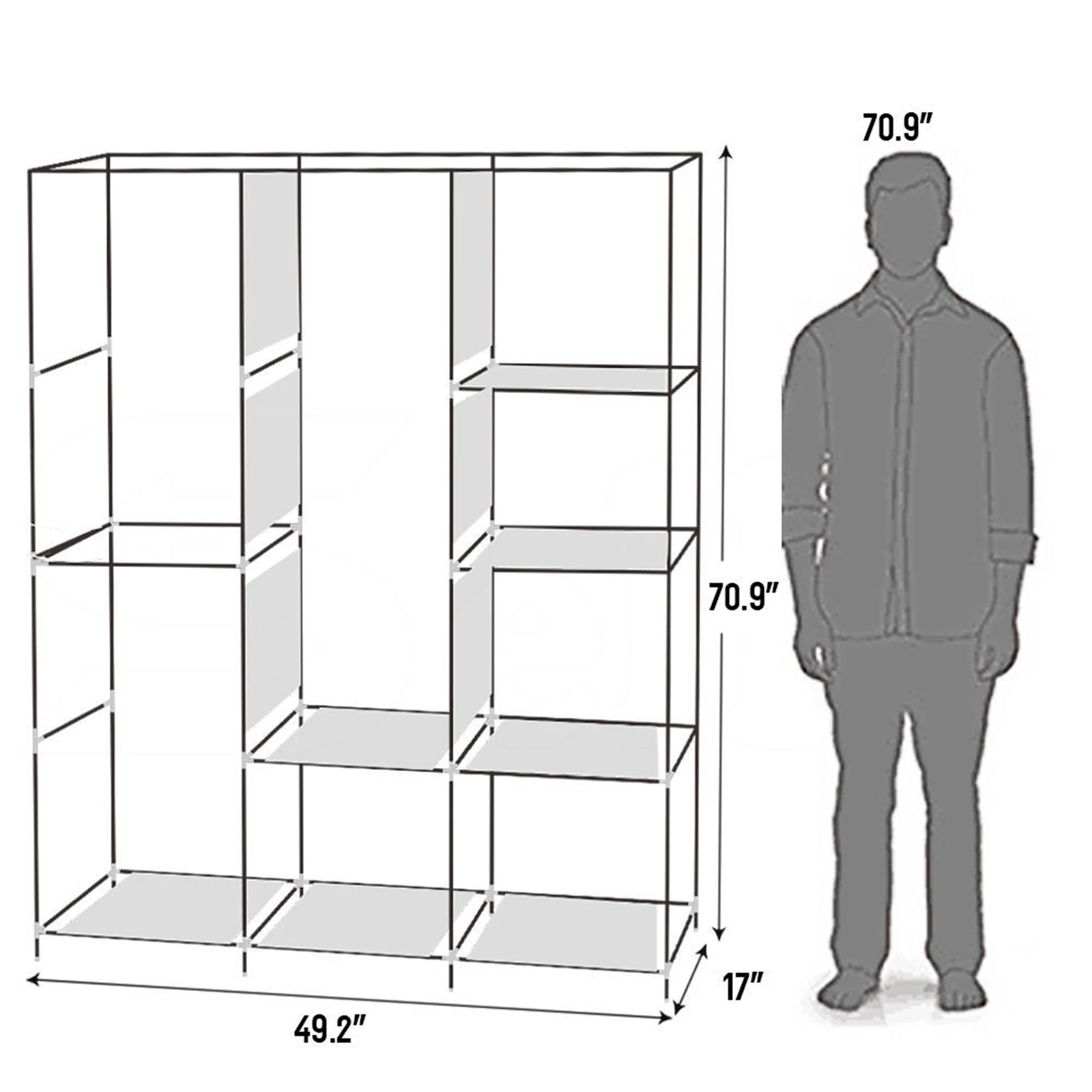 

71" Portable Closet Wardrobe Clothes Rack Storage Organizer with Shelf Gray