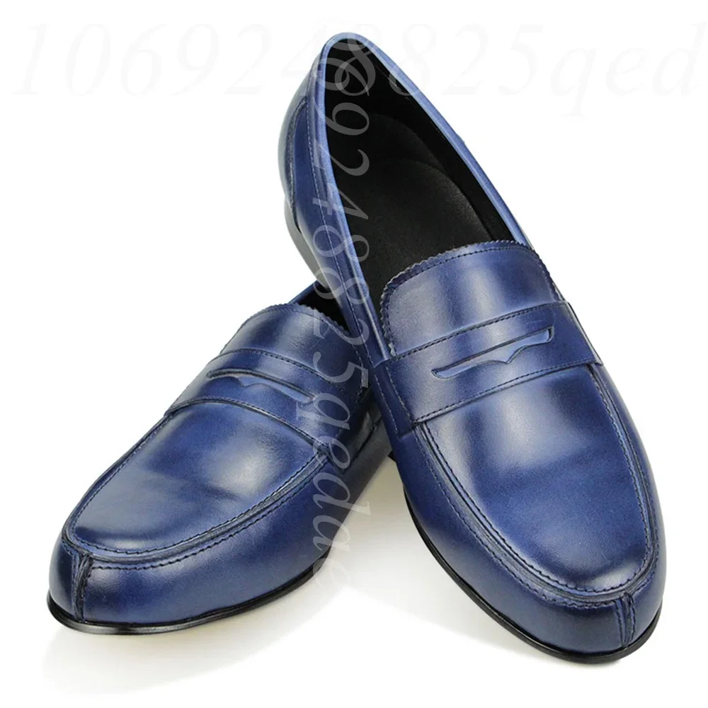 Blue Comfortalbe Daily Footwear Casual Shoes Designer Loafers Men Retro Elegant Handmade Sewing High Quality Customized Shoes