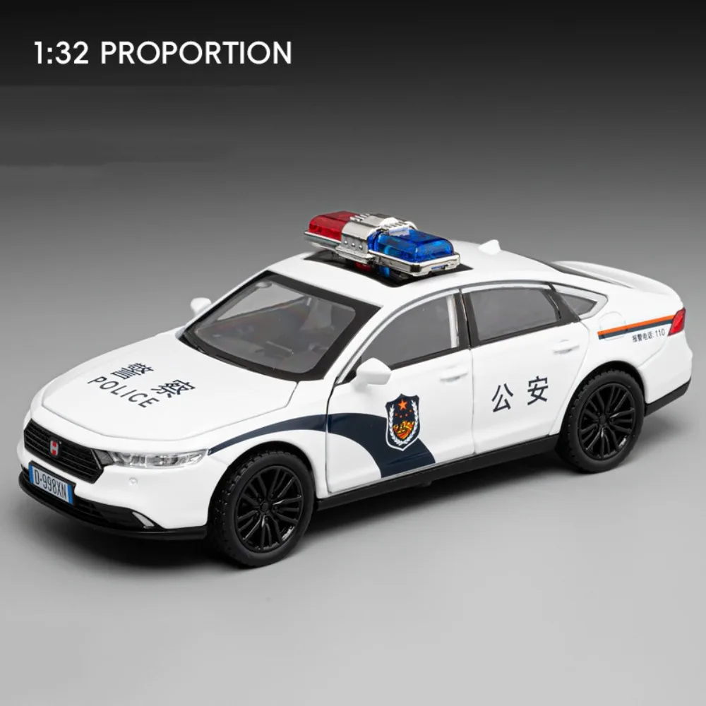 1/32 Accord Police Car Models Toys Diecast Alloy With 6 Doors Opened Rubber Tires Sound Light Pull Back Vehicles Gifts for Kids