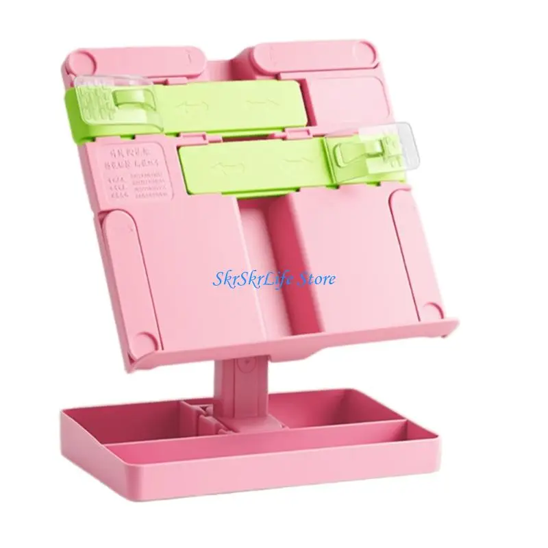 E65E Foldable Textbook Stand Plastic Bookstand with Page Clip for Tablets Sheet Music