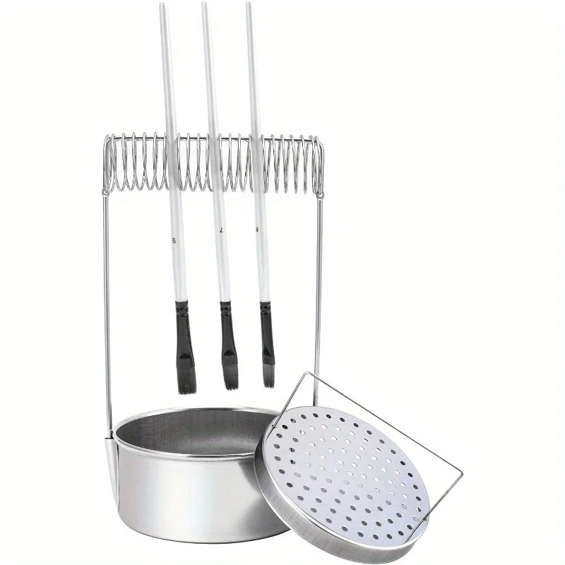 1Pc Portable Stainless Steel Artist Brush Washer Paint Brush Cleaner with Removable Screen & Brush Holder Wash Tank