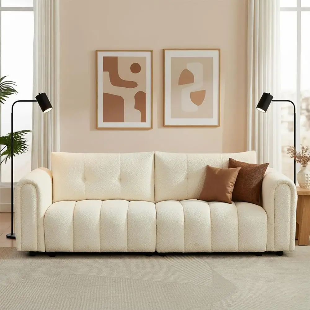 

Диван-кровать Century Style Cloud с подлокотниками и мягкими подушками, кремовый диван-софа с обивкой из шерпы для гостиной или домашнего офиса