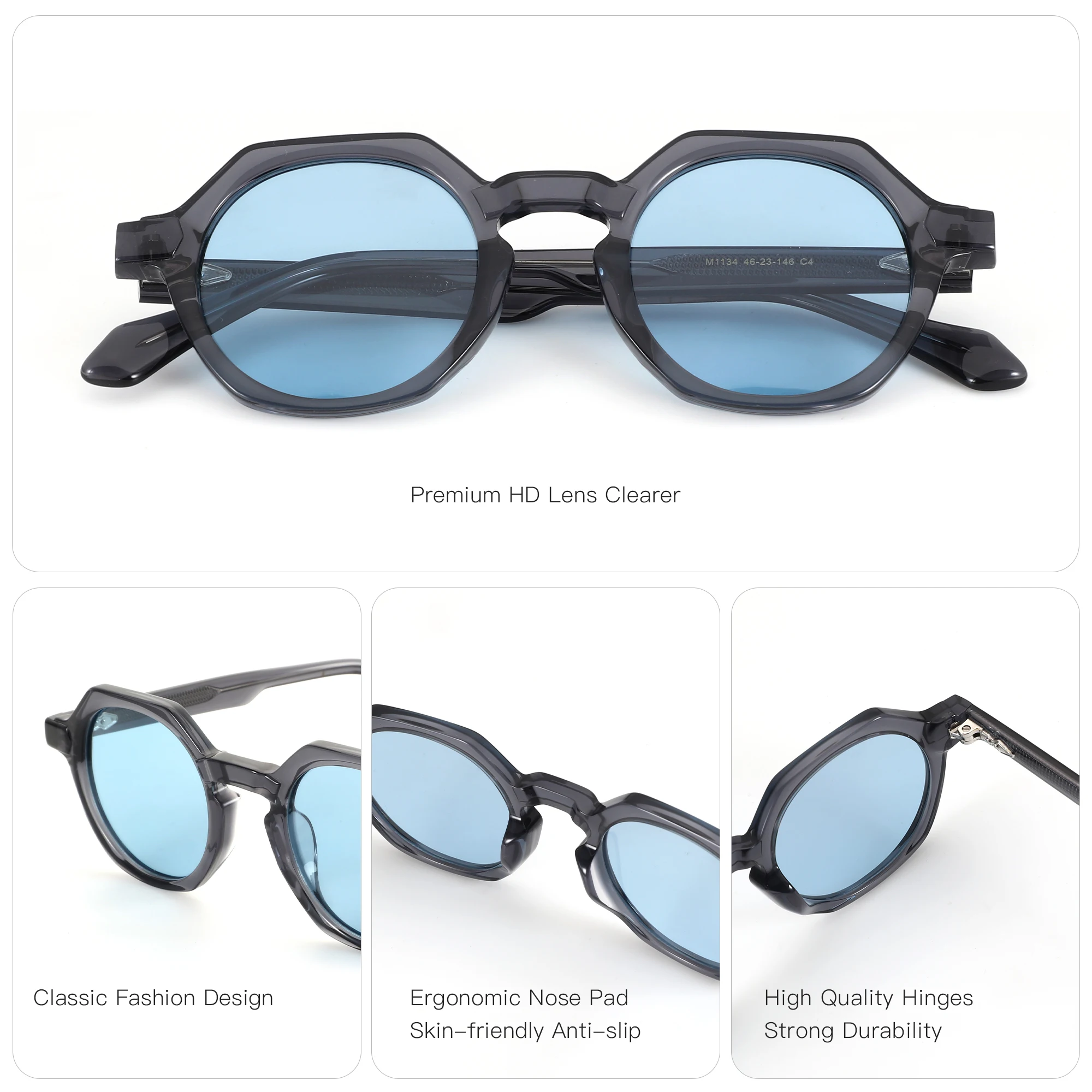 نظارات شمسية BLUEMOKY مقاس S عصرية مضلعة للجنسين بإطار خلات وتصميم أنيق وحماية من الأشعة فوق البنفسجية 400