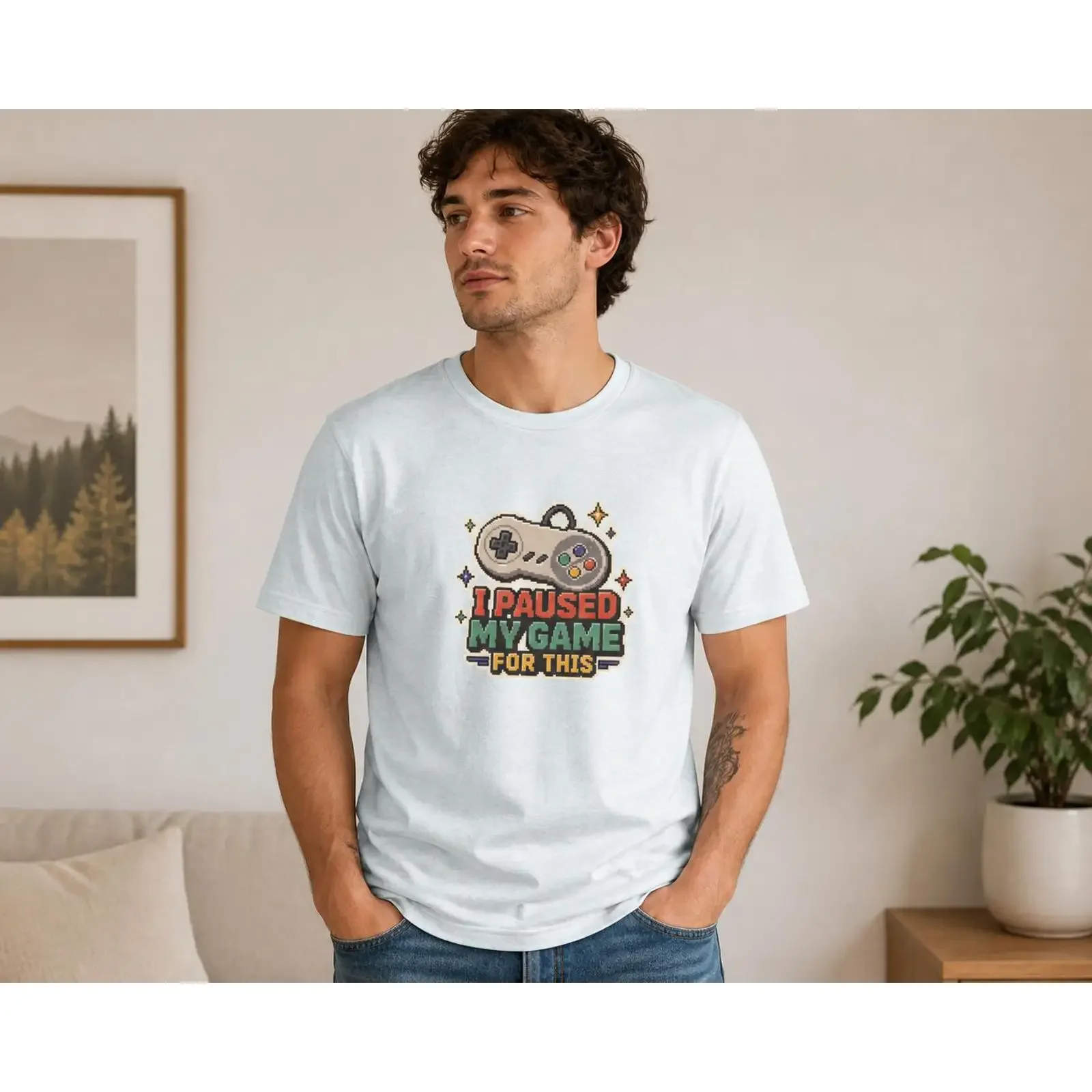 Retro Gamer T Shirt I Paused My Game For This Cotton vintage Washed fashion graphic Top For Everyday Wear Versatile Breathable