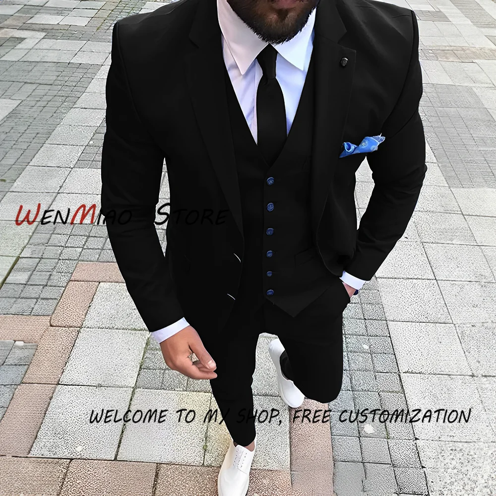 White Formal Men\'s 3-piece Suit Slim Fit Wedding Groom\'s Tuxedo Jacket Pants Vest Party Custom Outfit