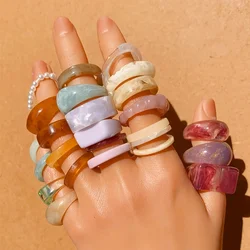 25 piece Bohemian retro style acrylic resin gold foil ring set for women with dopamine personality and unique design, wide face