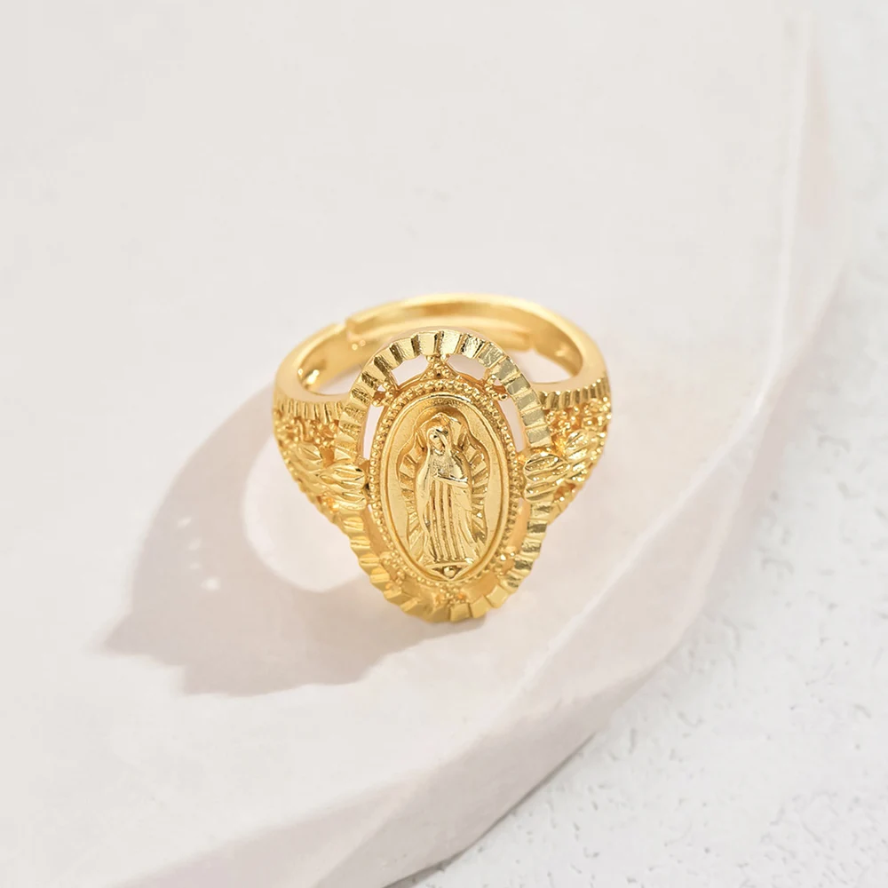 Oval Virgin Mary Open Ring Hollow out Adjustable Gold Color Simplicity Rings For Women Fashion Luxury Party Jewelry Gifts