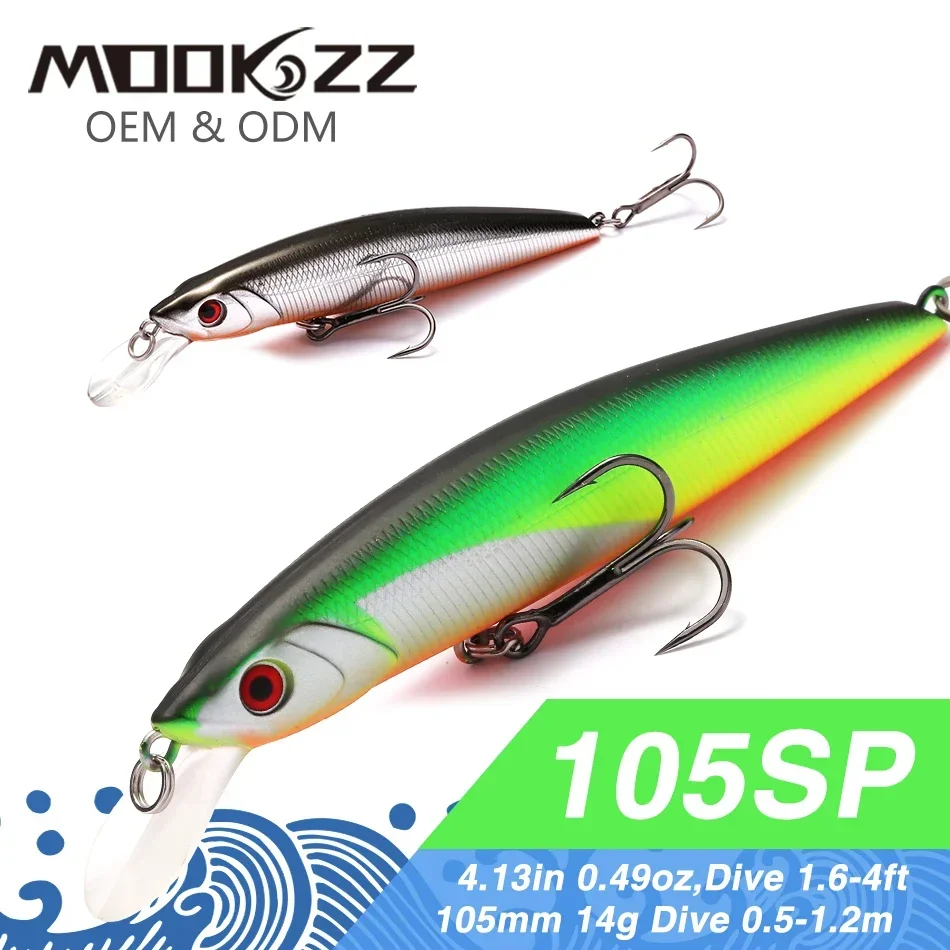 105MM 14G MOOKZZ Top Hard Fishing Lure Suspension Minnow High Quality Baits Wobblers  Professional Fishing Tackles Artificial