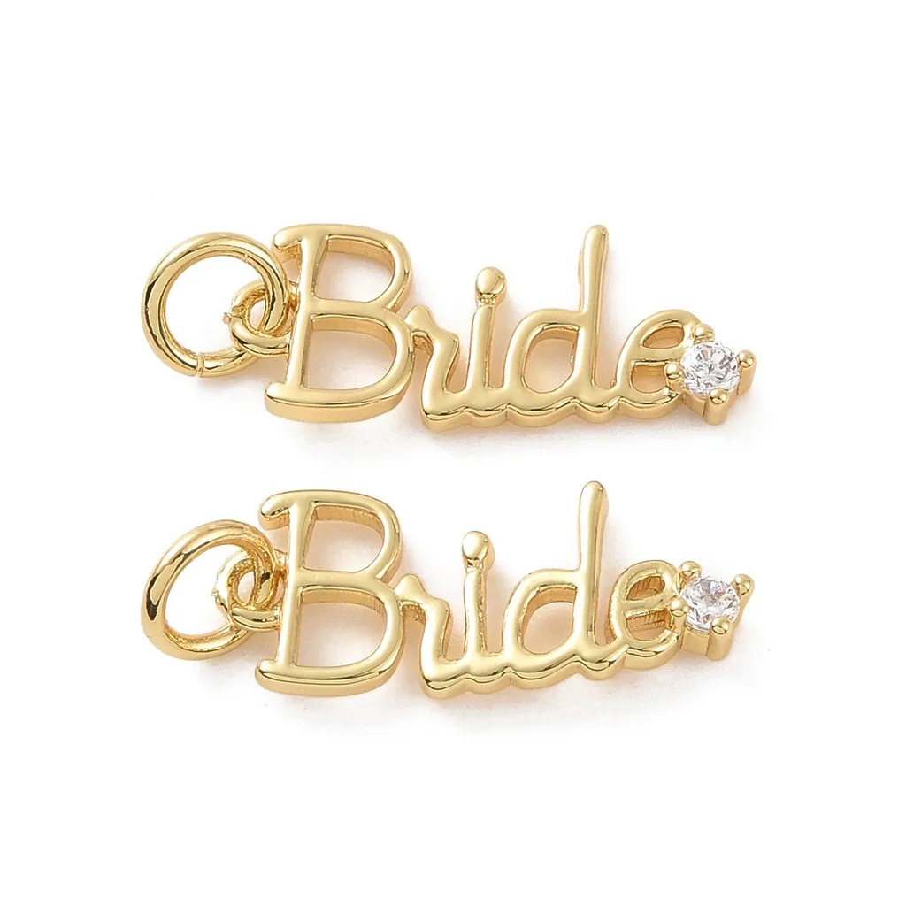 

10pcs Brass Micro Pave Cubic Zirconia Word Bride Charms Pendants with Jump Ring for Earrings Necklace Making