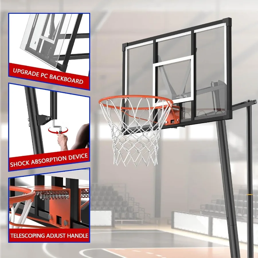طوق كرة السلة المحمول في الهواء الطلق مع لوحة خلفية 44 بوصة 5.510FT ارتفاع قابل للتعديل هدف كرة السلة مع عجلات قاعدة الثقيلة نحن
