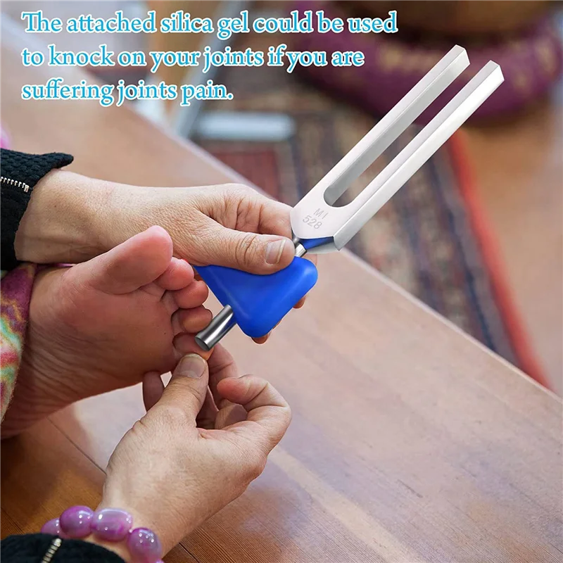 مجموعة شوكة ضبط مكونة من 8 قطع (128 هرتز، 256 هرتز، 512 هرتز، 528 هرتز) مع مطرقة شوكة ضبط لأدوات اهتزاز الصوت