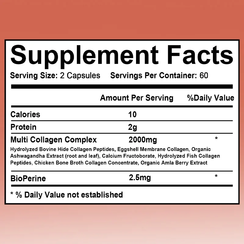 

Collagen Supplemen Capsules - Boosts Energy, Tightens Skin, Promotes Hair, Skin, Joint Health, Antioxidant, 120 Capsules